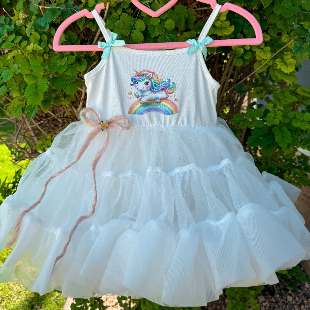 Unicorn White Petticoat Tutu Dress Size 3-4 Years